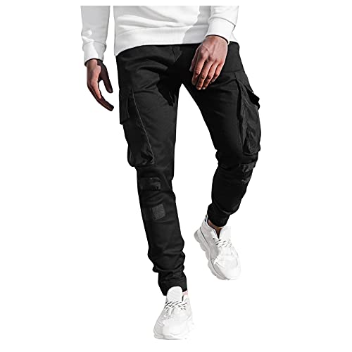 Ronony Hose Herren Cargo Mit Seitentaschen Cargohose Männer Gummizug Einfarbig Locker Lang Hosen Gummibund Hose Haremshose Herren Hosen Hip Hop Mode Cargohosen Multi Taschen Jogginghose Streetwear von Ronony