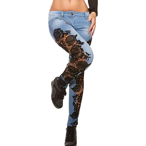 Ronony Jeans Mädchen Mit Löchern Out Spitze Hosen Hohle Anwendungen Mode Jeans dünne Blumen Frauen Bleistift Denim Damenjeans Jeanshosen Für Damen von Ronony