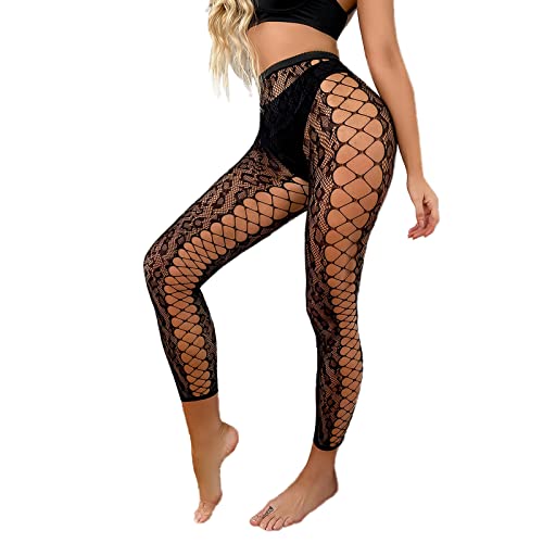 Ronony ReizwäSche Dessous Sexy Push Up Latex Dessous Herren Frauen-reizvolle Strumpfhose-Fischnetz-Öffnungs-Leggings-Leopard-Druck-Pantihose-Wäsche-Hosen Dessous Jumpsuit Damen von Ronony