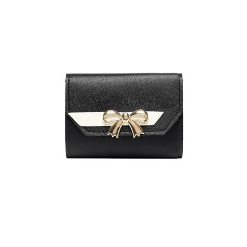 Geldbeutel Damen,Mini Geldbeutel Portemonnaie Damen Klein Kleiner Handheld Bag Bow Dekoration Multi Card Wallet 6 Kartentaschen, 1 Foto Slot, 1 Große Rechnung Slot, 1 Wechselschacht Schwarz von Ronoza