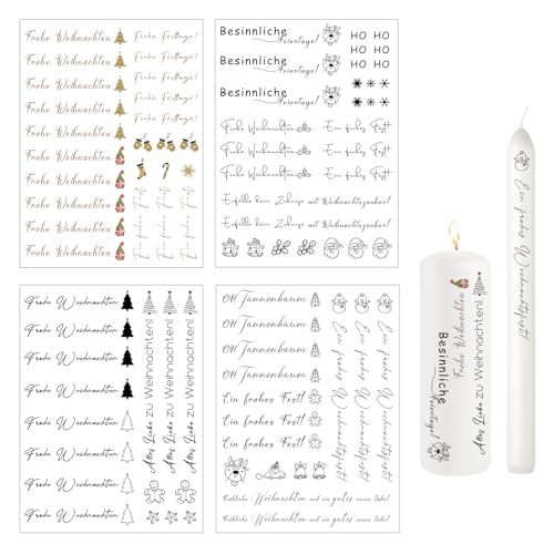 Ronoza® 4 Stück Kerzentattoos Weihnachten, Wasserschiebefolie Kerzen, Kerzenfolie, Kerzentatoo, DIY Geschenk, Kerzentattoo, Deko Herbst, Kerzen aufkleber, Kerzen Tattoo (Weihnachten Deko F) von Ronoza
