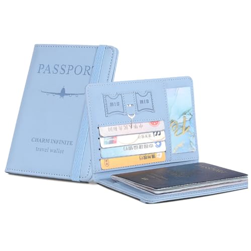 Ronoza Reisepasshülle, Blau Passport Cover, Reisepasshüllen, Passport Hülle, für Reisepass Kreditkarten Ausweis Reisedokumente mit RFID-Blocker, Damen Herren Impfpass, Reisepass Organizer von Ronoza