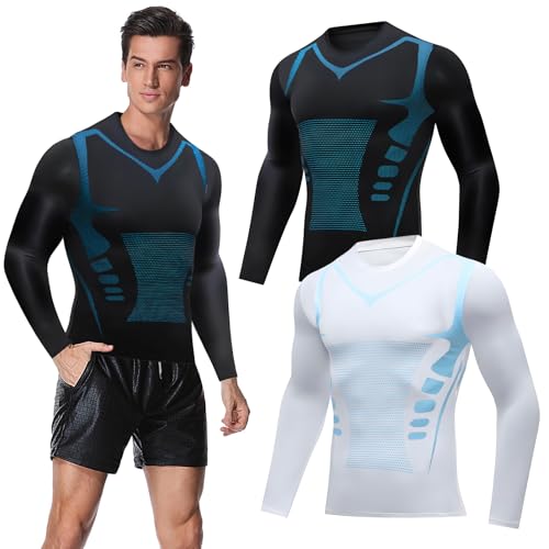 2 StüCk 2024 Ionic Shaping Weste, Ionic Shaping Herren Unterhemd, Bauchweg Herren, KöRperföRmig, Atmungsaktives Eis-Seiden-Gewebe - Sportbekleidung FüR MäNner (Black + White - Long, XL) von Ronronner