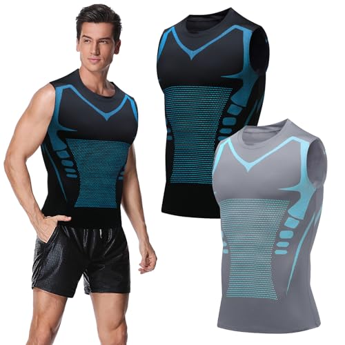 2 StüCk 2024 Ionic Shaping Weste, Ionic Shaping Herren Unterhemd, Bauchweg Herren, KöRperföRmig, Atmungsaktives Eis-Seiden-Gewebe - Sportbekleidung FüR MäNner (Gray + Black, XXL) von Ronronner