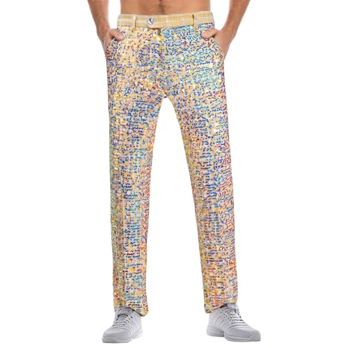 Glitzer Hose, Männer Pailletten Anzughose Bunter Glitzerhose Glänzende Pailettenhose 80er 90er Jahre Straighthose Disco Party Kostüm Elegant Cargo Hose Hip Hop Performance-Hose für Karneval Party Glitzer Hose, Männer Pailletten Anzughose Bunter Glitzerhose Glänzende Pailettenhose 80er 90er Jahre Straighthose Disco Party Kostüm Elegant Cargo Hose Hip Hop Performance-Hose für Karneval Party von Roobeety