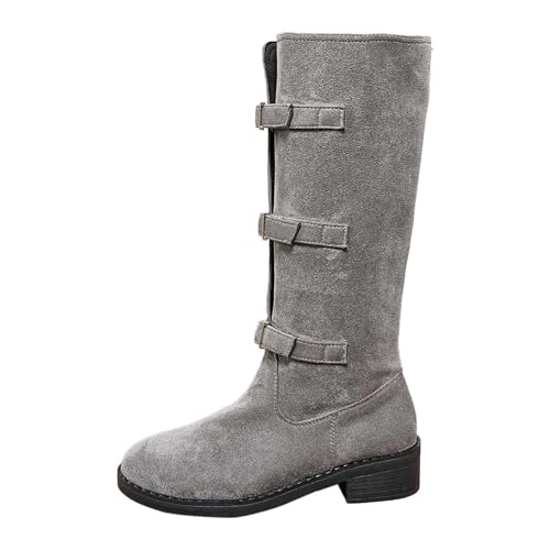 Roobeety Damen Kniehohe Stiefel mit Schnallen-Details | Elegante Reiterstiefel mit Blockabsatz für Herbst und Winter im Klassischen Stil von Roobeety