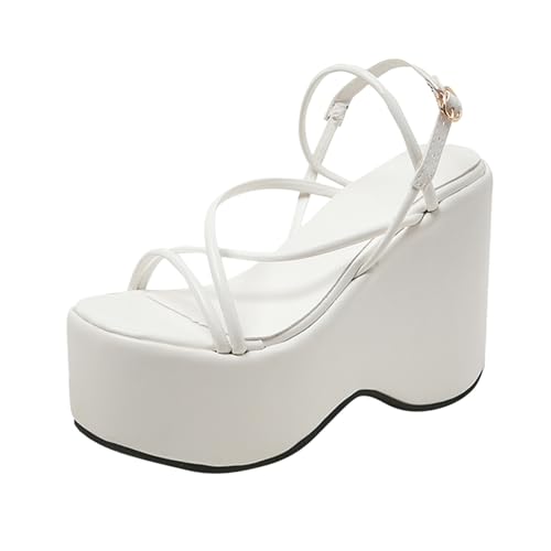 Roobeety Damen-Sandalen, Sommer, Plateauschuhe, Leder, Keilabsatz, Fischmund, Outdoor-Schuhe, Grundschuh, Strandschuhe, offener Zehenbereich, weiß, 39 EU Roobeety Damen-Sandalen, Sommer, Plateauschuhe, Leder, Keilabsatz, Fischmund, Outdoor-Schuhe, Grundschuh, Strandschuhe, offener Zehenbereich, weiß, 39 EU von Roobeety