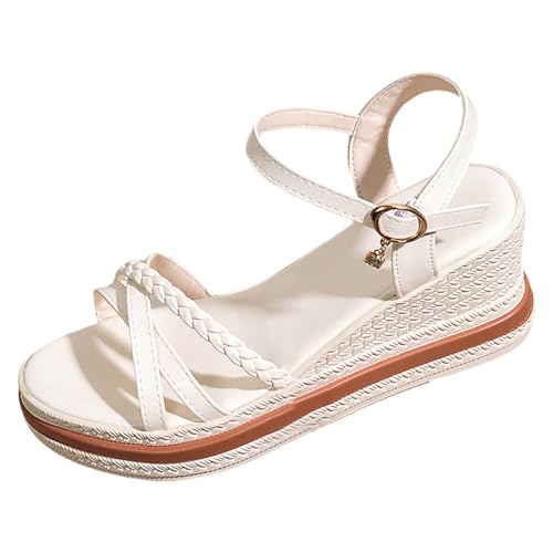 Roobeety Orthopädische Sandalen für den Sommer, mit dicken und bequemen Absätzen, für Damen, Barfußschuhe, offener Zehenbereich, modisch, schick, lässig, Strandschuhe, weiß, 38 EU von Roobeety
