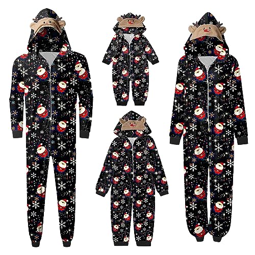 Roobeety Weihnachtspyjama Familie Set Weihnachtsmotiv Schlafanzug Weihnachten Drucken Onesie Nachtwäsche Weihnachtsdek Overall Pyjama Xmas Print Ganzkörperanzug Christmas Hausanzug mit Kapuze Mama von Roobeety