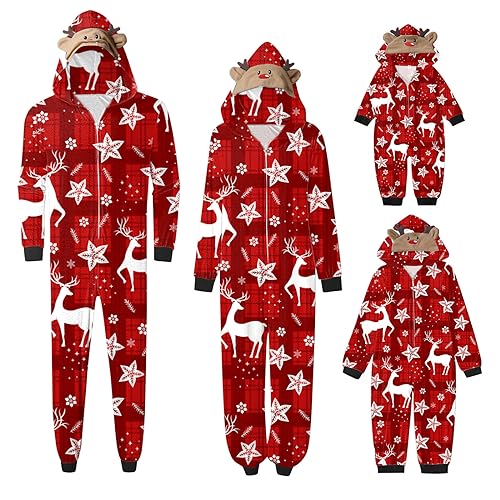 Roobeety Weihnachtspyjama Familie Set Weihnachtsmotiv Schlafanzug Weihnachten Drucken Onesie Nachtwäsche Weihnachtsdek Overall Pyjama Xmas Print Ganzkörperanzug Christmas Hausanzug mit Kapuze Mama von Roobeety