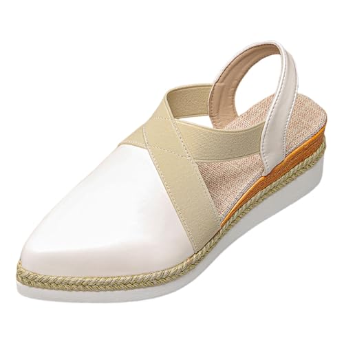 Sommer-Sandalen für Damen, aus geschlossenem Leder, hohl, Keilabsatz, verstellbare Schuhe, weiche Sohle, bequemer und lässiger Strandschuh, weiß, 40 EU von Roobeety