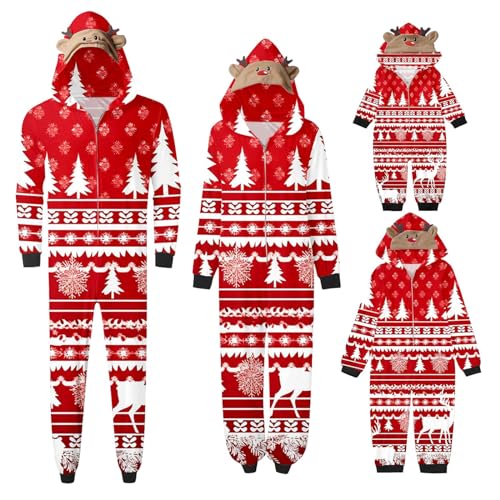 Weihnachtspyjama Familie Set Weihnachtsmotiv Schlafanzug Weihnachten Drucken Onesie Nachtwäsche Weihnachtsdek Overall Pyjama Xmas Print Ganzkörperanzug Christmas Hausanzug mit Kapuze Vater,51 von Roobeety