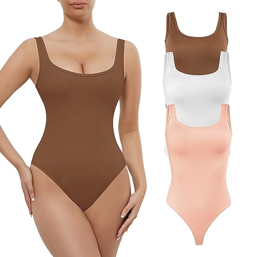 RoomTour Body Damen Elegant Ärmellos Bodysuit Tops Damenbody for damen Stringbody U-Ausschnitt 3er Pack L von RoomTour