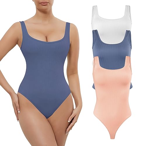 RoomTour Body Damen Elegant Ärmellos Bodysuit Tops Damenbody for damen Stringbody U-Ausschnitt 3er Pack XXL von RoomTour