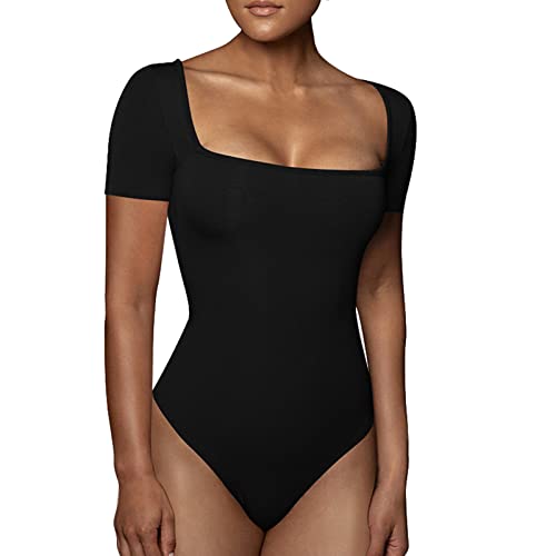 RoomTour Bodysuit Tops Elegant Kurz Body Damen Damenbody for damen Stringbody Quadratischer Kragen Schwarz M von RoomTour