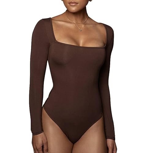 RoomTour Bodysuit Tops Elegant Langarm Body Damen Damenbody for damen Stringbody 1-Braun L von RoomTour