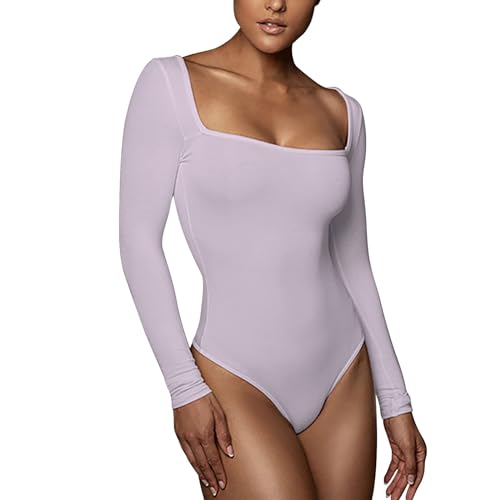 RoomTour Bodysuit Tops Elegant Langarm Body Damen Damenbody for damen Stringbody 1-Lila L von RoomTour