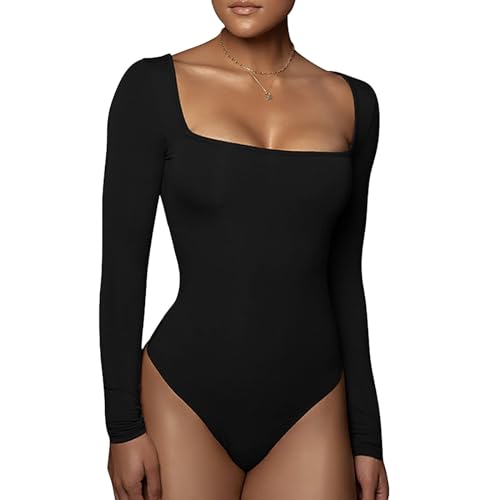 RoomTour Bodysuit Tops Elegant Langarm Body Damen Damenbody for damen Stringbody 1-Schwarz XXL von RoomTour