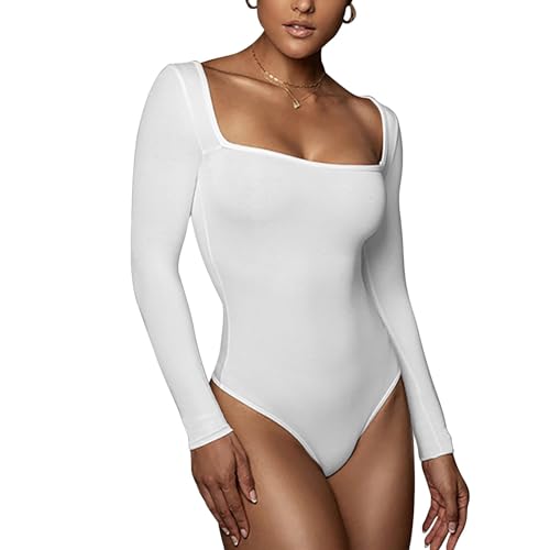 RoomTour Bodysuit Tops Elegant Langarm Body Damen Damenbody for damen Stringbody 1-Weiß L von RoomTour