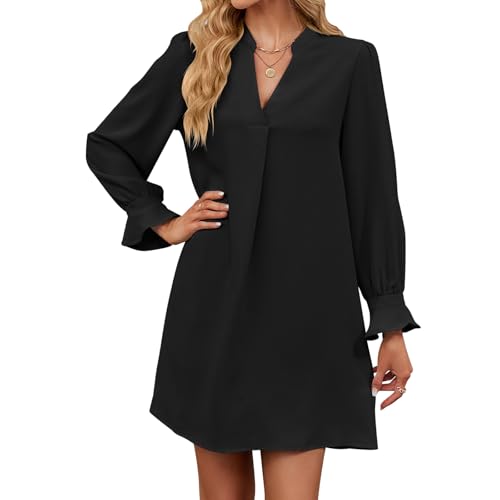 RoomTour Damen Casual Kleider V-Ausschnitt Lange Ärmel Chiffon Flow Kleider für Frauen RoomTour Damen Casual Kleider V-Ausschnitt Lange Ärmel Chiffon Flow Kleider für Frauen von RoomTour