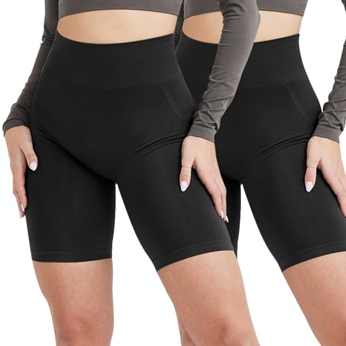 RoomTour Damen Gym Shorts High Wasit Radlerhose Damen Workout Shorts Leggings Fitness Sommer Outfit Sporthose 2er Pack 2-Schwarz/Schwarz M von RoomTour