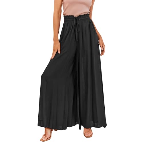 RoomTour Damen Hosen Hohe Taille Lose Lounge Elegante Weite Leg Hose mit Taschen Sommerhose von RoomTour