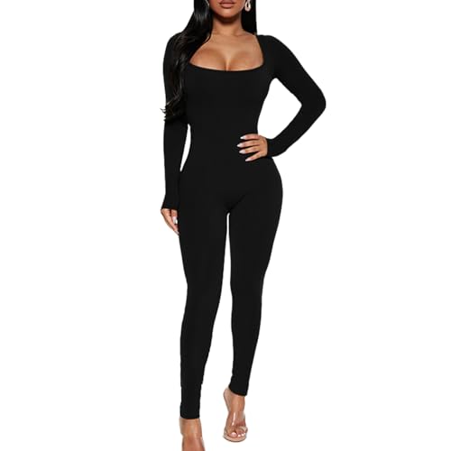 RoomTour Damen Sport Jumpsuit Lang Elegant Shapewear Bodysuits Yoga Bodycon Langarm Tights Shape Stretch Sports Schwarz M von RoomTour