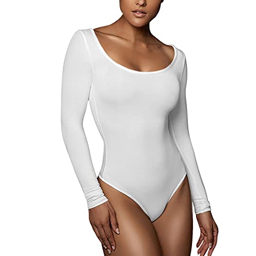 RoomTour Damenbody Elegant Langarm Body Damen Bodysuit Tops for Damen Stringbody 4-Weiß XXL von RoomTour