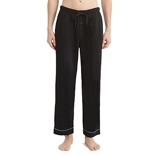 RoomTour Herren Schlafanzugshose Baumwolle Pyjama Lang Loungehose mit Taschen Schwarz XL von RoomTour