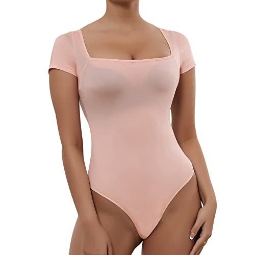 RoomTour Sheer Mesh Body Damen Quadratischer Kragen Stringbody Damen Bodysuits Durchsichtig Rosa XL von RoomTour