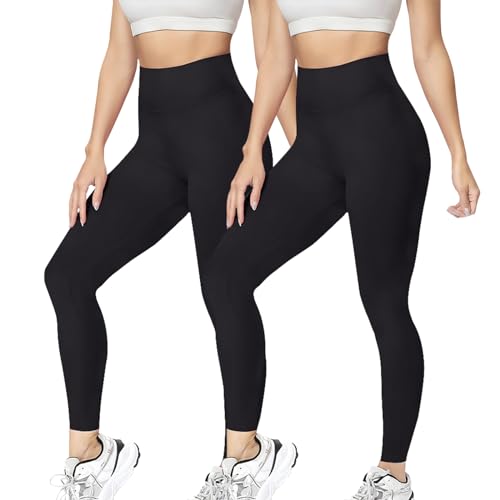 RoomTour Sport Leggings Damen 2er Pack High Waist Leggings Damen Winter Yogahose Lang Fitnesshose Sporthose Damen Schwarz/Schwarz XL von RoomTour