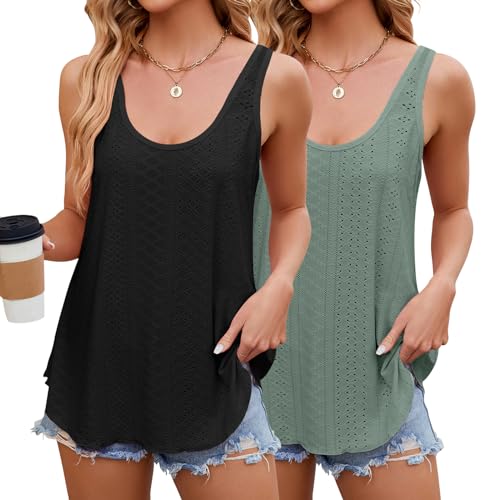 RoomTour Tank Top Damen Sommer ärmellose Shirt Damen Rundhal Ausschnitt Basic Blusen 2er Pack von RoomTour