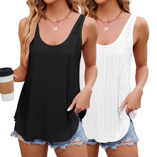 RoomTour Tank Top Damen Sommer ärmellose Shirt Damen Rundhal Ausschnitt Basic Blusen 2er Pack von RoomTour