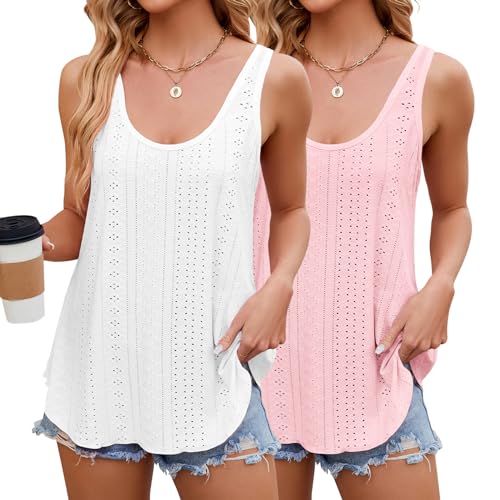 RoomTour Tank Top Damen Sommer ärmellose Shirt Damen Rundhal Ausschnitt Basic Blusen 2er Pack von RoomTour