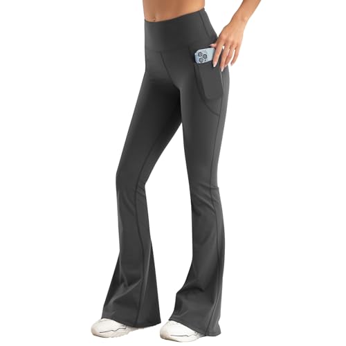 RoomTour Damen Grau L Yogahose Bootcut Leggings High Waisted Pants Workout Lounge Slim Fit Leggings von RoomTour