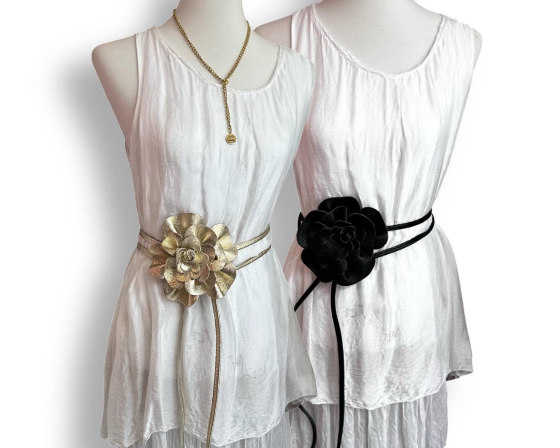 Blumen-Ledergürtel Leder | Bindegürtel Blüte Große Lederblume Schwarz, Gold, Pink, Taupe, Flieder, Silber, Leo, Khaki, Braun von RoosGiftShop