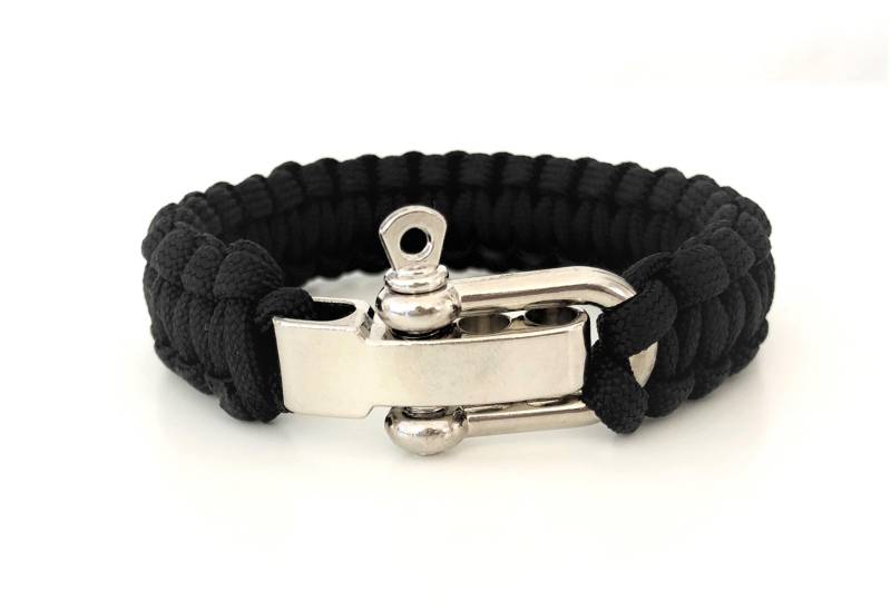 Paracord Armband | Silberner Schäkel Verschluss Survivor Stil Outdoor Männerarmband Schwarz von RoosGiftShop