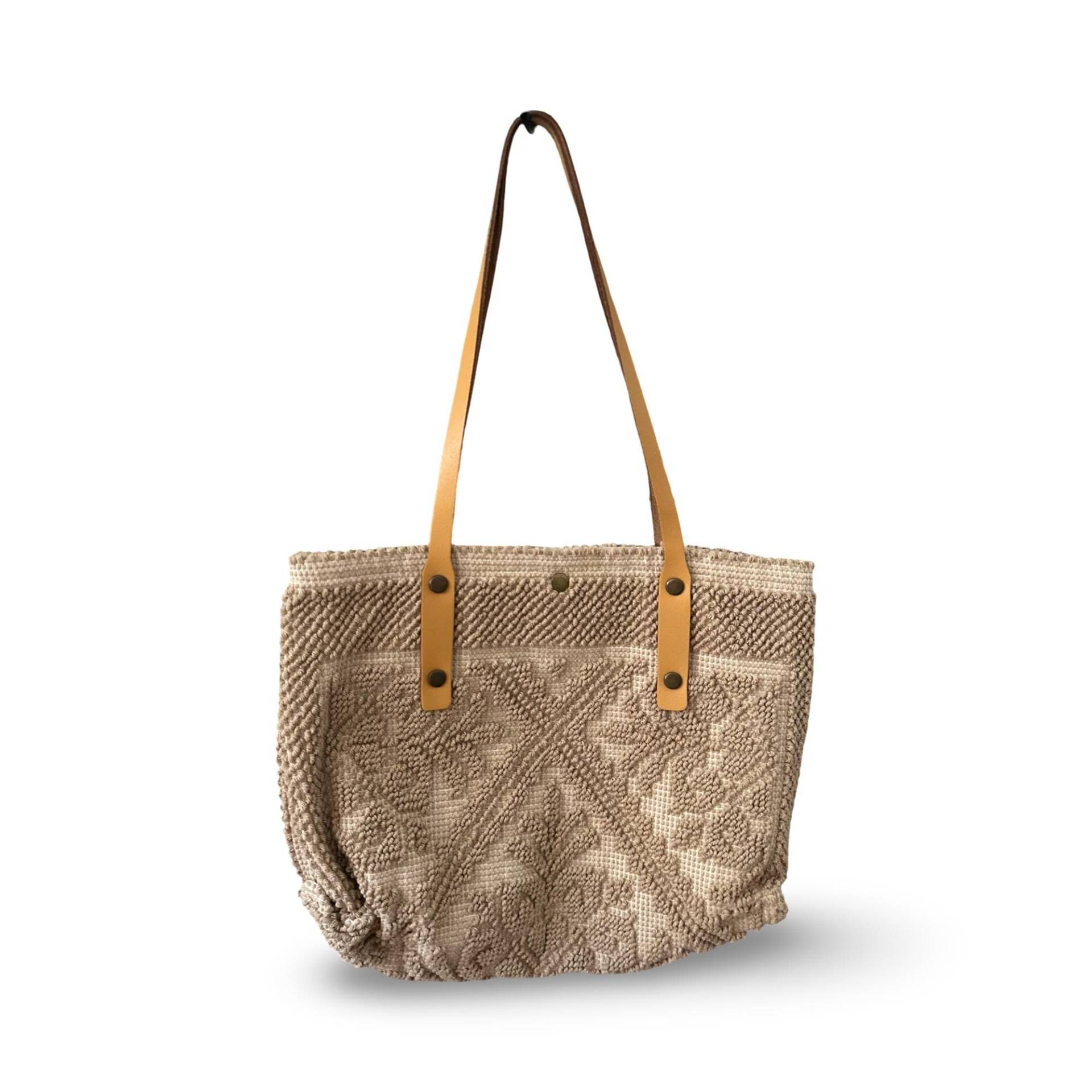 Tasche Ibiza Klein | Boho Bag Baumwolltasche Mit Langen Lederhenkeln Leder von RoosGiftShop