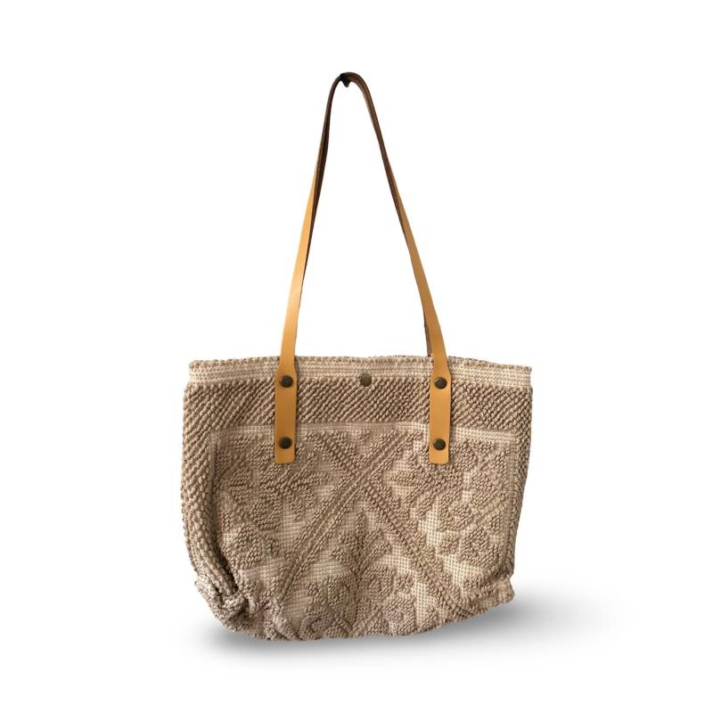 Tasche Ibiza Klein | Boho Bag Baumwolltasche Mit Langen Lederhenkeln Leder von RoosGiftShop