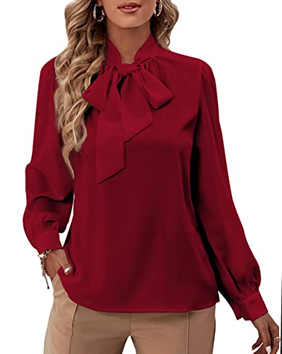 Rooscier Damen Fliege Hals Langarm Buttton Manschette Chiffon Elegante Bluse, Weinrot, XX-Large Rooscier Damen Fliege Hals Langarm Buttton Manschette Chiffon Elegante Bluse, Weinrot, XX-Large von Rooscier