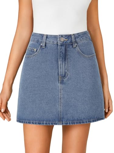 Rooscier Damen Jeansrock mit hoher Taille, trendiger Sommerrock mit Knopfleiste, Denim-Minirock, Blau (Azure), Groß von Rooscier