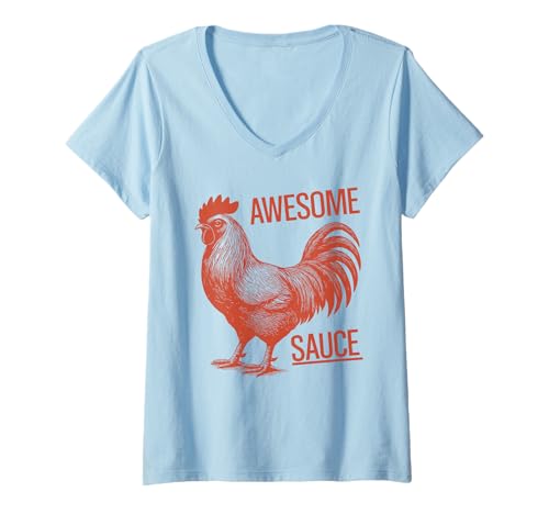 Damen Fantastische Sauce Rooster T-Shirt mit V-Ausschnitt von Rooster Awesome Sauce Chicken Rooster