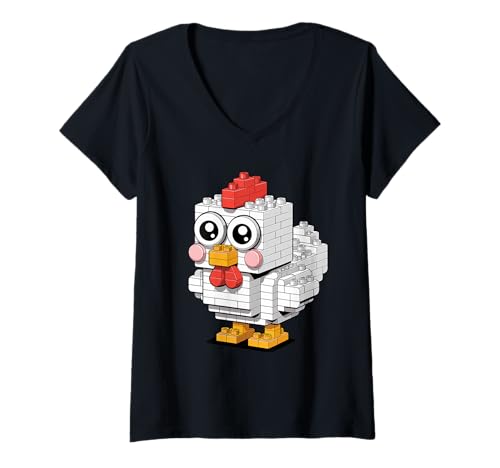 Damen Spielzeug Bausteine Huhn Hahn Hühner Henne T-Shirt mit V-Ausschnitt von Rooster Chicken Lover Gifts