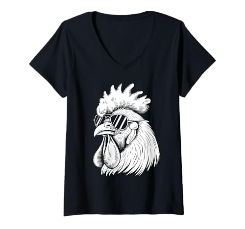 Damen Lustiges Huhn mit Sonnenbrille Hühnerfarm Geflügelliebhaber T-Shirt mit V-Ausschnitt Damen Lustiges Huhn mit Sonnenbrille Hühnerfarm Geflügelliebhaber T-Shirt mit V-Ausschnitt von Rooster Chicken Sunglasses Matching Thanksgiving