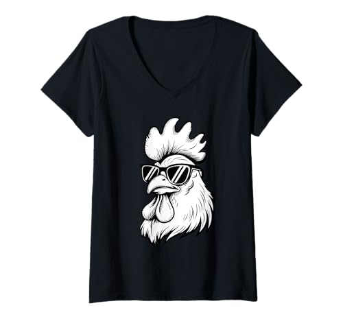 Damen Lustiges Huhn mit Sonnenbrille Huhn Bauernhof Tiere Liebhaber T-Shirt mit V-Ausschnitt Damen Lustiges Huhn mit Sonnenbrille Huhn Bauernhof Tiere Liebhaber T-Shirt mit V-Ausschnitt von Rooster Chicken Sunglasses Matching Thanksgiving