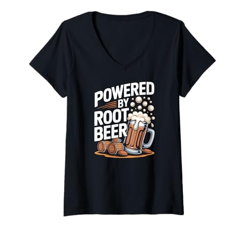 Damen Powered by Root Beer Sektbecher, lustig T-Shirt mit V-Ausschnitt Damen Powered by Root Beer Sektbecher, lustig T-Shirt mit V-Ausschnitt von Root Beer Enthusiasts Humor Fun