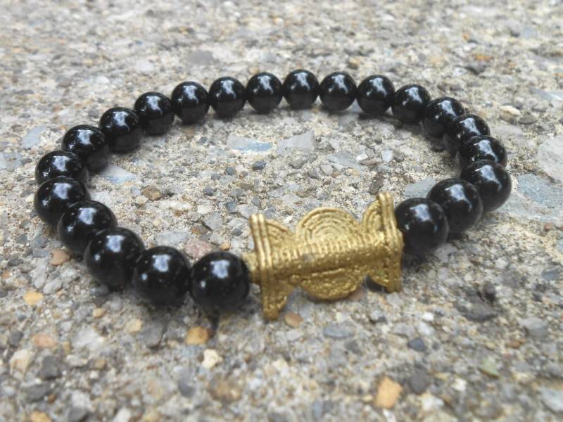 Eclipse Bead Armband/Unisex Edelstein Perlen Onyx Und Messing Rasta Eclipse Bead Armband/Unisex Edelstein Perlen Onyx Und Messing Rasta von RootandHope