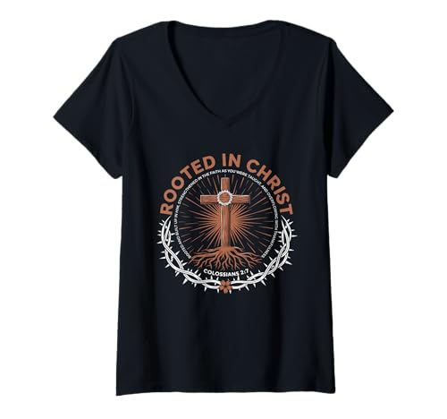 Damen Rooted In Christ Colossians 2 7 Glaube Christliche T-Shirt mit V-Ausschnitt Damen Rooted In Christ Colossians 2 7 Glaube Christliche T-Shirt mit V-Ausschnitt von Rooted In Christ Dankbarkeit Colossians 2 7