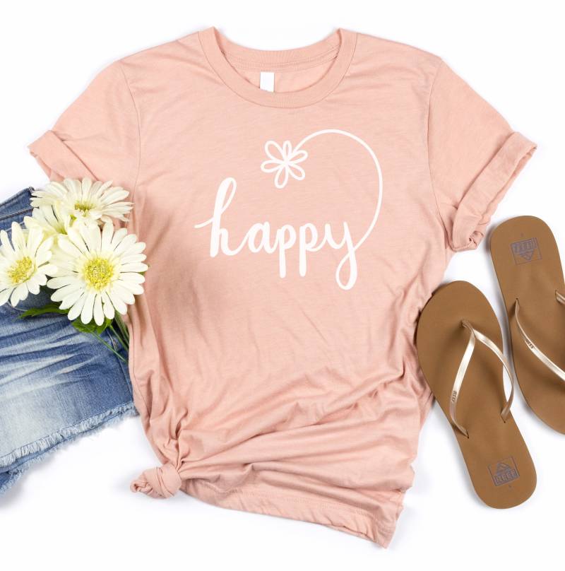 Happy Shirt, Flower T-Shirt, Frauen Positives Inspirierendes Glücksshirt, Blume von RootedInChristStudio