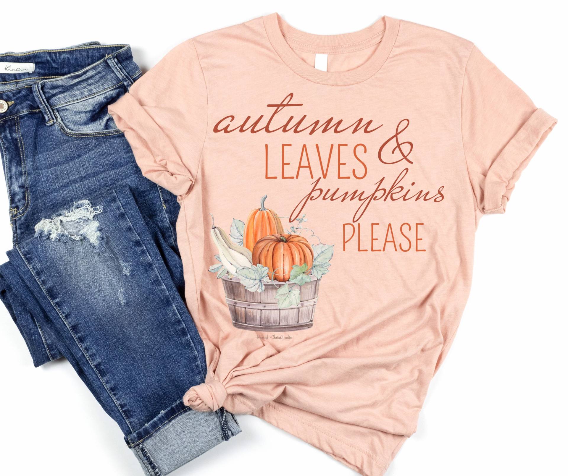 Herbst Blätter Und Kürbisse Bitte, Shirt, Erntedank T-Shirt, Kürbis Aufnäher Top von RootedInChristStudio
